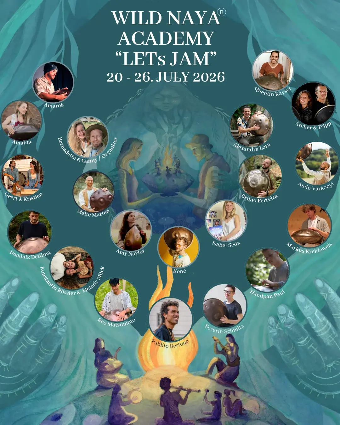 Wild Naya Academy Eventbild mit Künstlerporträts, Juli 2026.