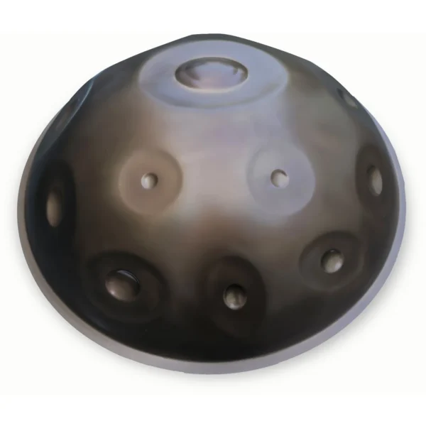 Handpan von Satya Sound Sculpture, F3 Low Pygmy 11+1+7 aus Edelstahl, 440 Hz, Seitenansicht